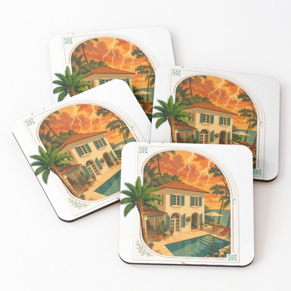 Item preview, Luxury Coastal Villa Storm Sunset – Mediterranean Ocean House with Lightning Vintage Travel Art designed and sold by RAYapparel.