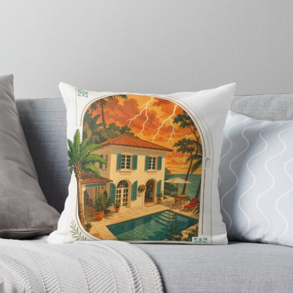 Item preview, Luxury Coastal Villa Storm Sunset – Mediterranean Ocean House with Lightning Vintage Travel Art designed and sold by RAYapparel.