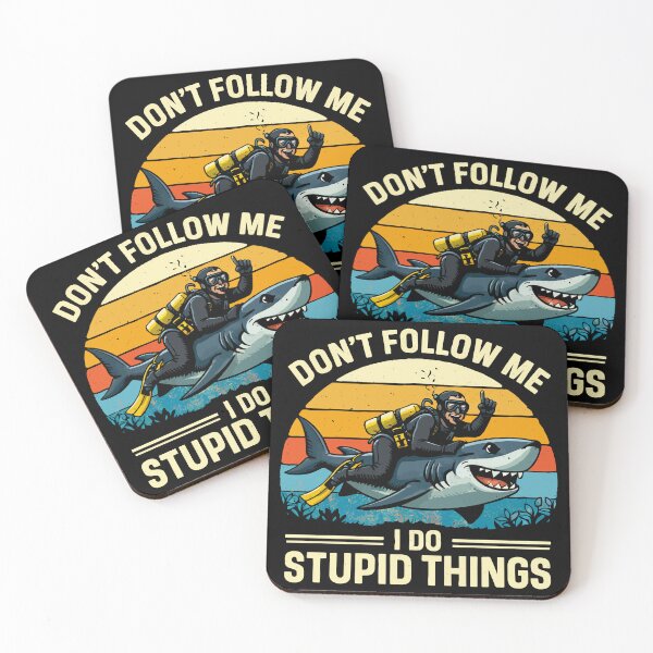 Item preview, Don't Follow Me I Do Stupid Things - Scuba Diving Shark Retro Art designed and sold by BendyBeasts.
