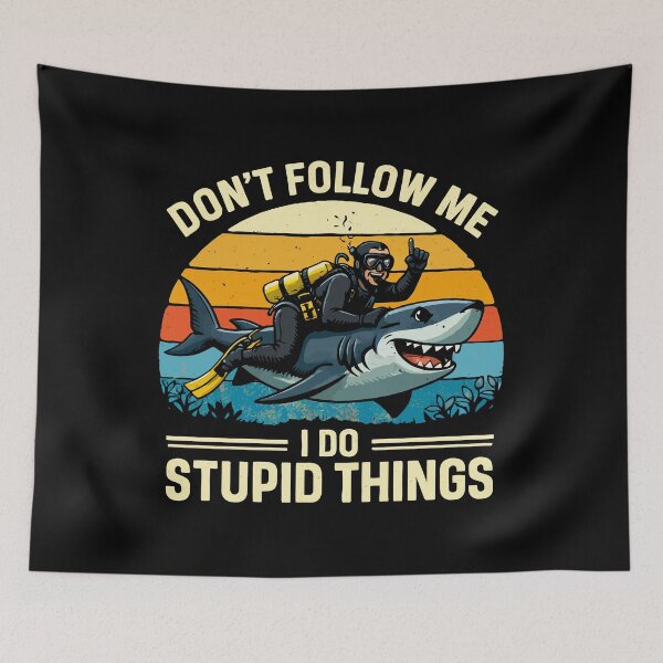 Item preview, Don't Follow Me I Do Stupid Things - Scuba Diving Shark Retro Art designed and sold by BendyBeasts.
