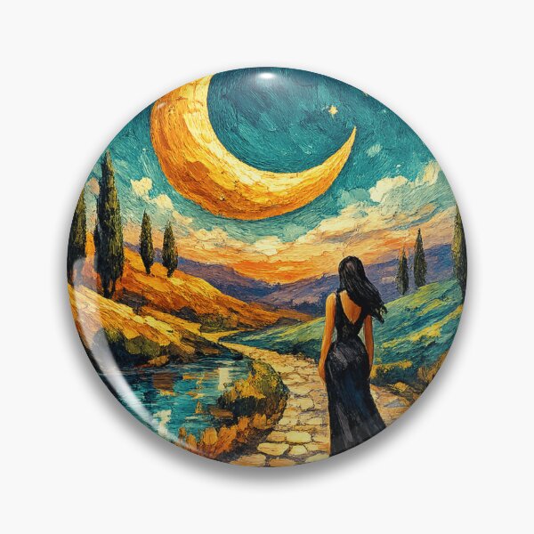 Item preview, Moonlit Horizon Dreams – Textured Impasto Sunset & Celestial Landscape with Elegant Silhouette designed and sold by designbyuzi.