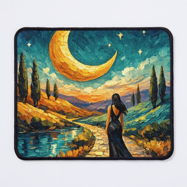 Item preview, Moonlit Horizon Dreams – Textured Impasto Sunset & Celestial Landscape with Elegant Silhouette designed and sold by designbyuzi.