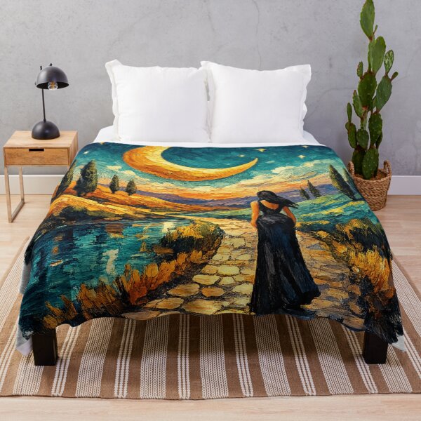 Item preview, Moonlit Horizon Dreams – Textured Impasto Sunset & Celestial Landscape with Elegant Silhouette designed and sold by designbyuzi.