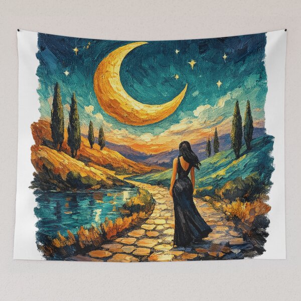 Item preview, Moonlit Horizon Dreams – Textured Impasto Sunset & Celestial Landscape with Elegant Silhouette designed and sold by designbyuzi.
