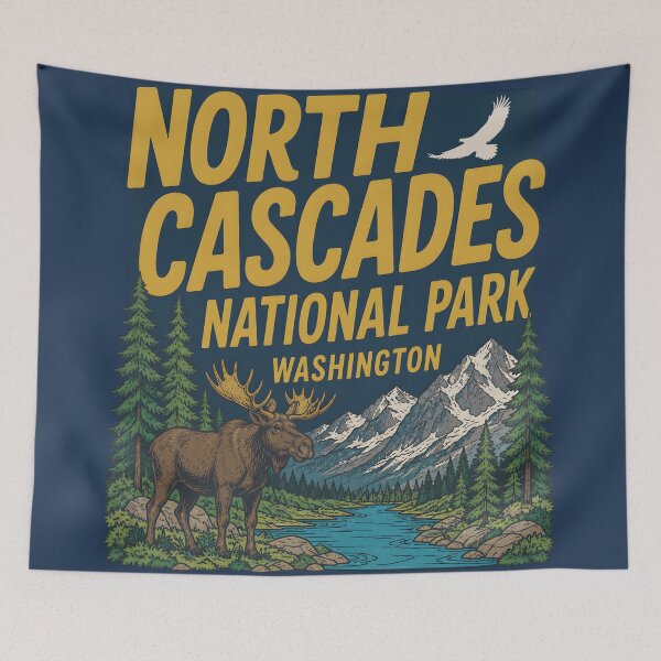 Item preview, North Cascades National Park Washington Cute Moose Landscape designed and sold by HowToCanadian.