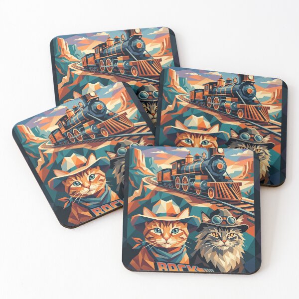 Item preview, Retro science fiction poster and old west train with cats designed and sold by TheCoolCatsMx.