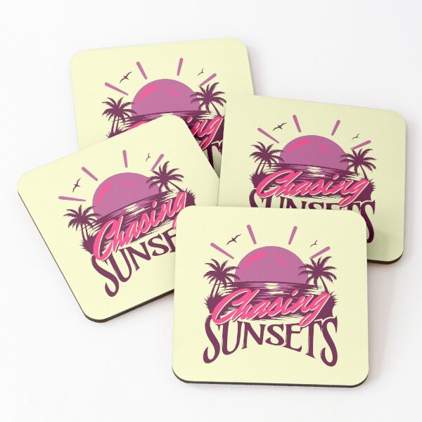 Item preview, Chasing Sunsets Vaporwave Aesthetic Pink Neon Tropical Beach Sunset designed and sold by illeN-Art-World.