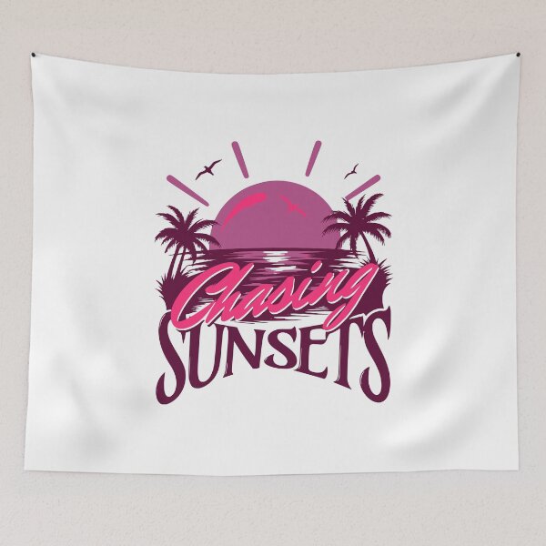 Item preview, Chasing Sunsets Vaporwave Aesthetic Pink Neon Tropical Beach Sunset designed and sold by illeN-Art-World.