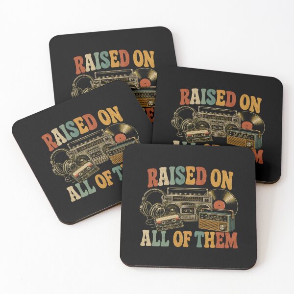 Item preview, Raised On All Of Them, Gifts for Retro Music Lovers Vintage Cassette & Vinyl Design designed and sold by Lina Caro.