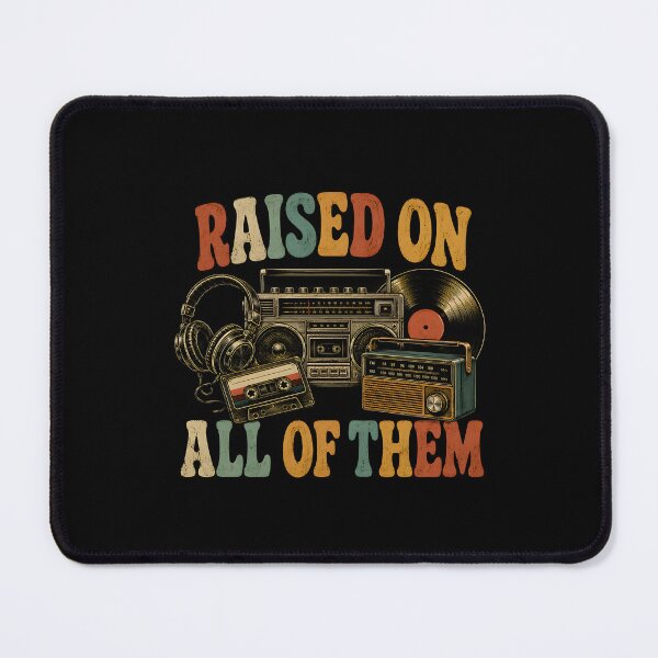 Item preview, Raised On All Of Them, Gifts for Retro Music Lovers Vintage Cassette & Vinyl Design designed and sold by Lina Caro.