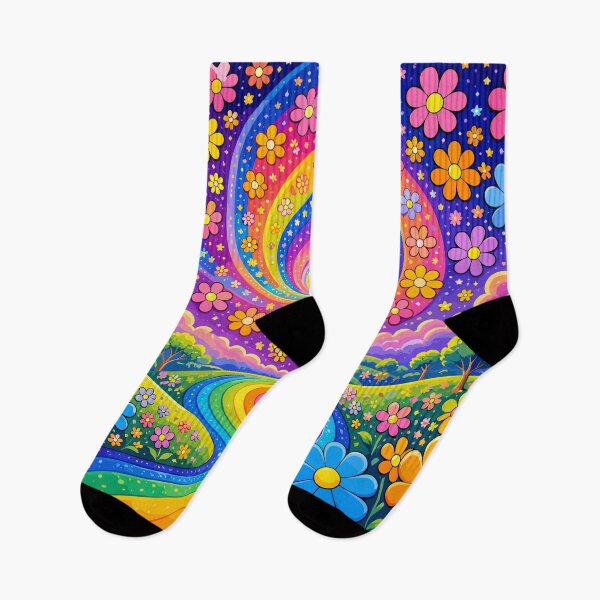 Item preview, Psychedelic Rainbow Road Flower Meadow Landscape Art designed and sold by Far Out Goods.