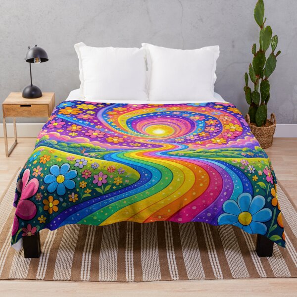 Item preview, Psychedelic Rainbow Road Flower Meadow Landscape Art designed and sold by Far Out Goods.