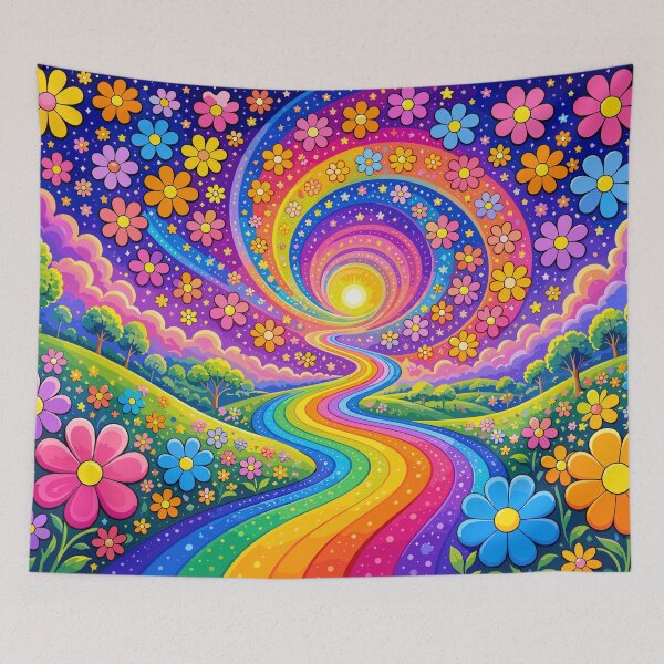 Item preview, Psychedelic Rainbow Road Flower Meadow Landscape Art designed and sold by Far Out Goods.