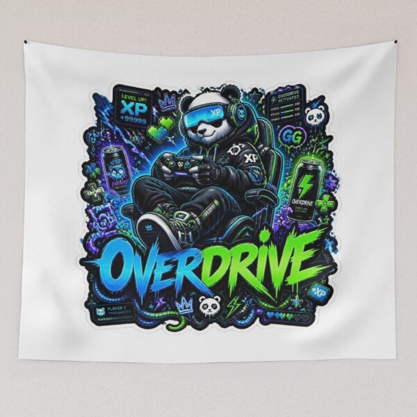 Item preview, PANDA OVERDRIVE Gaming Panda Sticker | Neon Cyber Gamer Graffiti Streetwear Design designed and sold by Stylestickers55.