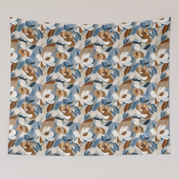 Item preview, Cream Brown and Blue Abstract Floral designed and sold by Abizola.
