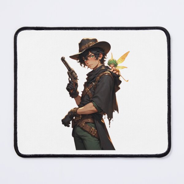 Item preview, Steampunk gunslinger poses confidently with revolver and glowing fairy companion designed and sold by BiranoVule.