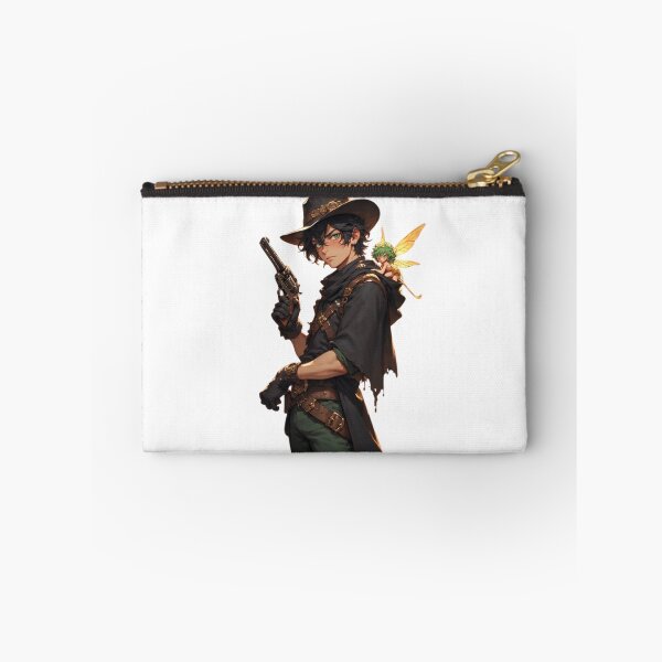 Item preview, Steampunk gunslinger poses confidently with revolver and glowing fairy companion designed and sold by BiranoVule.