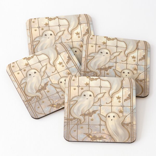 Item preview, Kawaii Ghosts Golden Stained Glass Halloween designed and sold by BriSher.