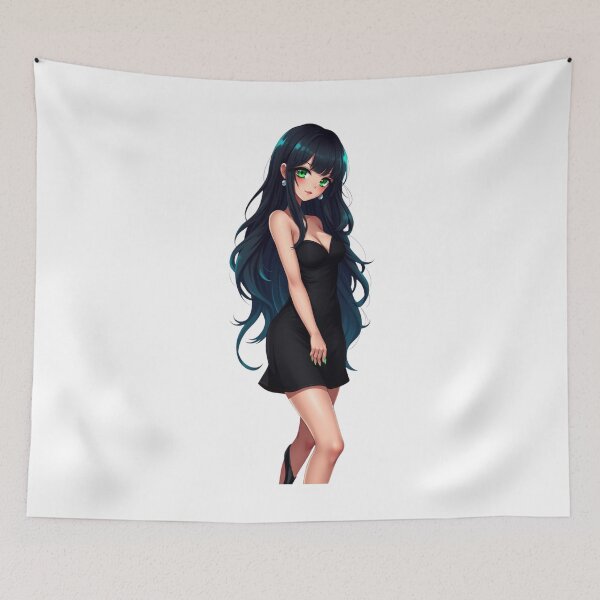 Item preview, Elegant anime girl stands gracefully wearing a sleek black dress designed and sold by BiranoVule.