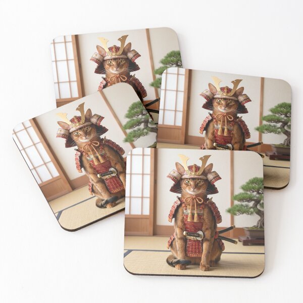 Item preview, Japanese samurai cat with traditional armor and katanas warrior art designed and sold by TheCoolCatsMx.