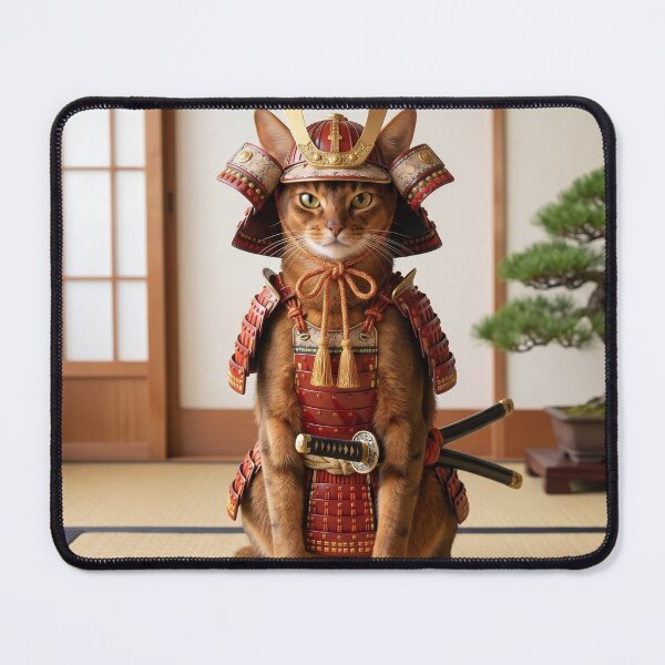 Item preview, Japanese samurai cat with traditional armor and katanas warrior art designed and sold by TheCoolCatsMx.