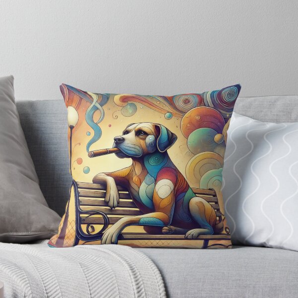 Item preview, Colorful Surreal Dog Smoking on a Park Bench Vintage Cartoon Illustration designed and sold by GleasonArnoldo.