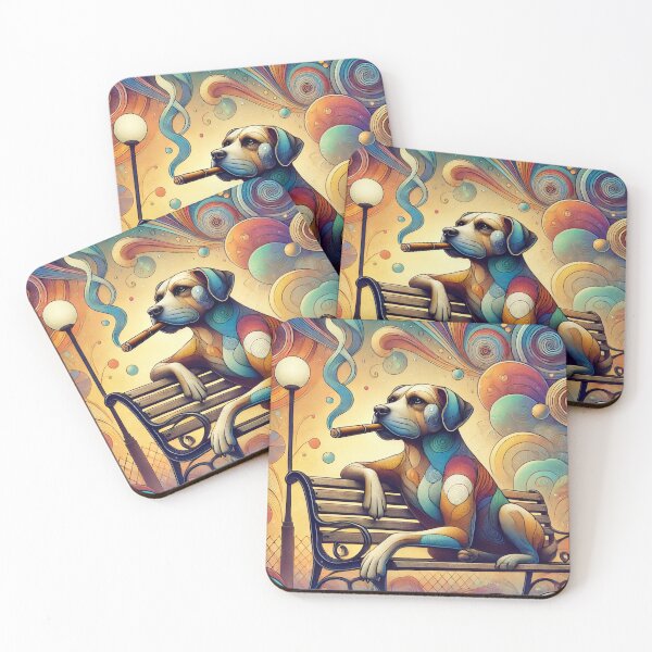 Item preview, Colorful Surreal Dog Smoking on a Park Bench Vintage Cartoon Illustration designed and sold by GleasonArnoldo.