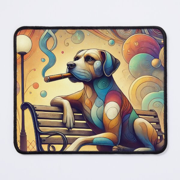 Item preview, Colorful Surreal Dog Smoking on a Park Bench Vintage Cartoon Illustration designed and sold by GleasonArnoldo.
