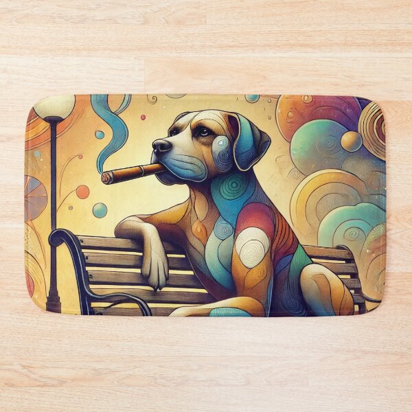Item preview, Colorful Surreal Dog Smoking on a Park Bench Vintage Cartoon Illustration designed and sold by GleasonArnoldo.