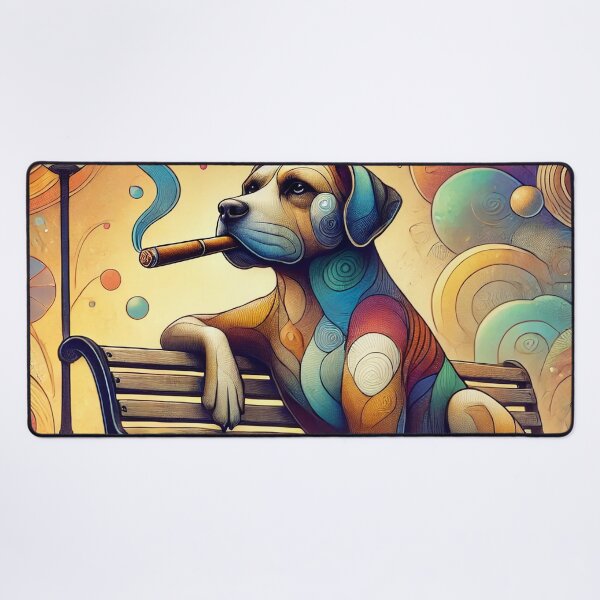Item preview, Colorful Surreal Dog Smoking on a Park Bench Vintage Cartoon Illustration designed and sold by GleasonArnoldo.