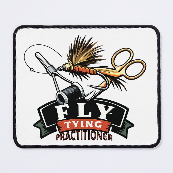 Item preview, Fly tying illustration, logo style, text "Fly Tying Practitioner". designed and sold by Art-Horizon.