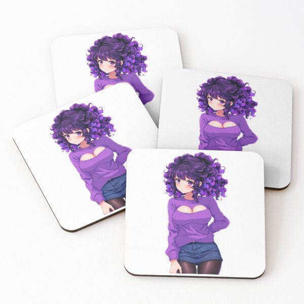 Item preview, Curly-haired anime girl wears purple sweater with gentle expression designed and sold by BiranoVule.