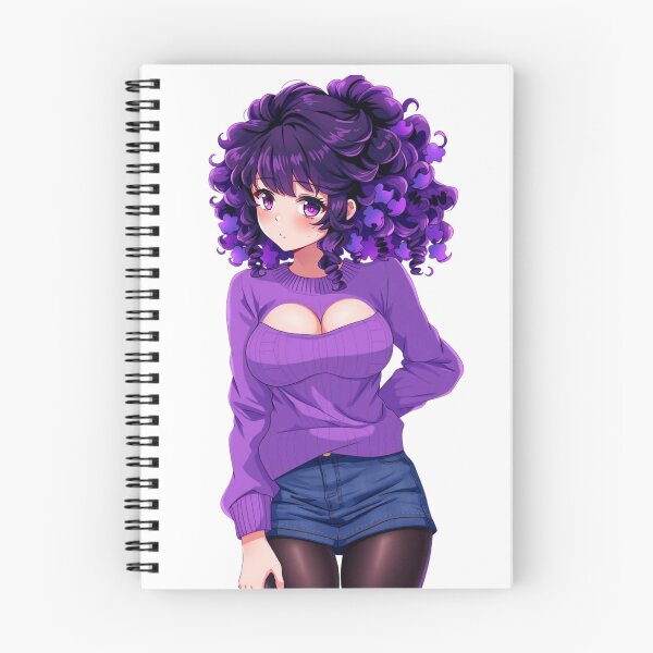 Item preview, Curly-haired anime girl wears purple sweater with gentle expression designed and sold by BiranoVule.