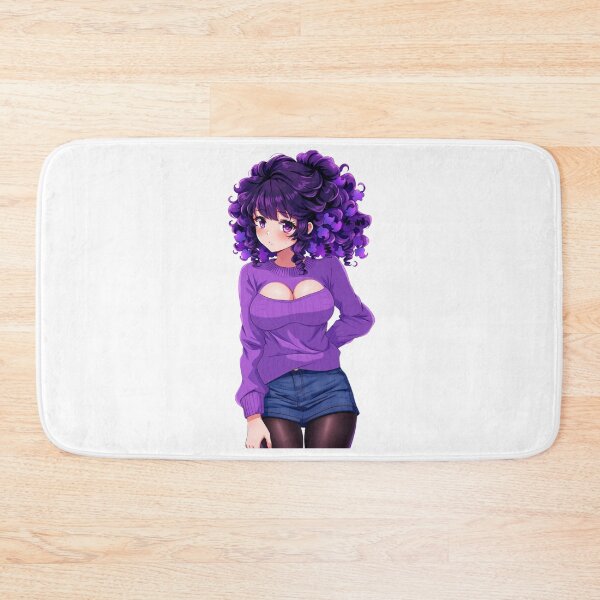 Item preview, Curly-haired anime girl wears purple sweater with gentle expression designed and sold by BiranoVule.