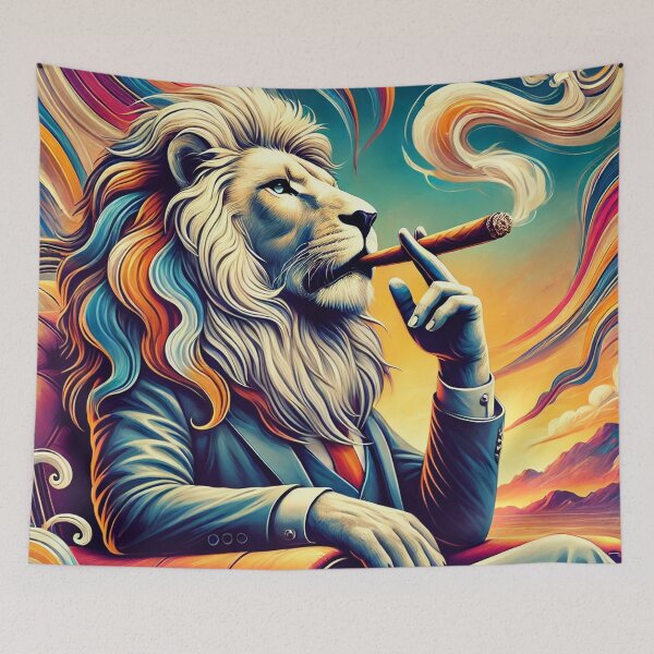 Item preview, Colorful Surreal Lion Smoking a Cigar in Elegant Suit Artistic Illustration designed and sold by GleasonArnoldo.