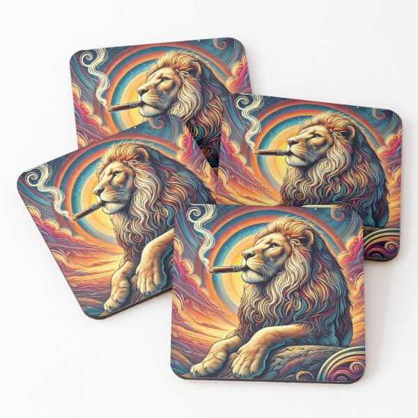 Item preview, Majestic Lion with Cigar Under a Colorful Rainbow Surreal Art Illustration designed and sold by GleasonArnoldo.