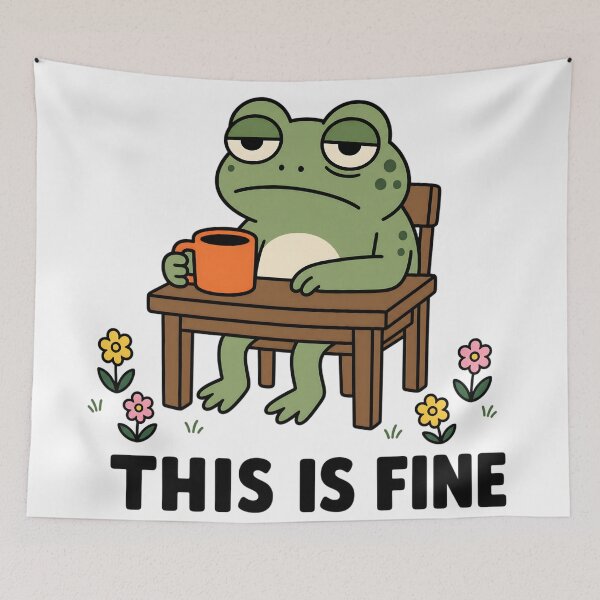Item preview, This Is Fine Frog Coffee Meme Sarcastic Snarky Design designed and sold by StitchAndSnarkCo.