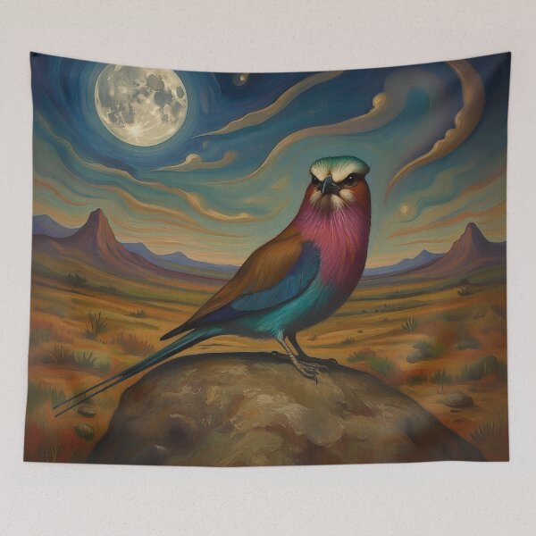 Item preview, Lilac Breasted Roller Moon Painting designed and sold by WildLedger.
