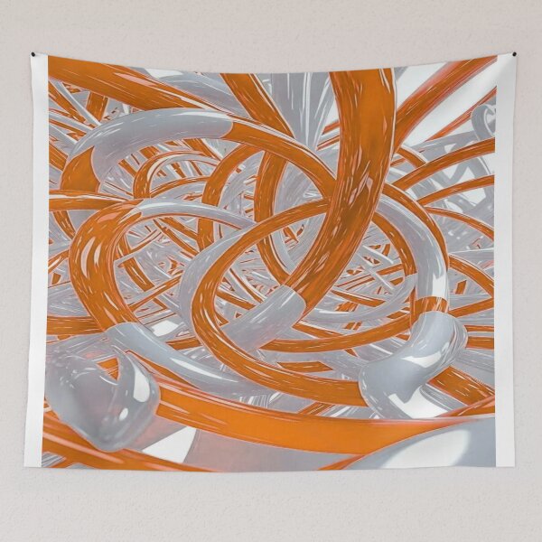 Item preview, The Energetic Dance of Glossy Curves, Abstract 3D Entanglement - Bright Orange and White Tubes designed and sold by RAYBIL.