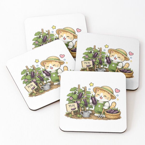 Item preview, Cute Eggplant Farmer Cat Kawaii Vegetable Gardening Kitty Illustration designed and sold by NoopnyangStudio.