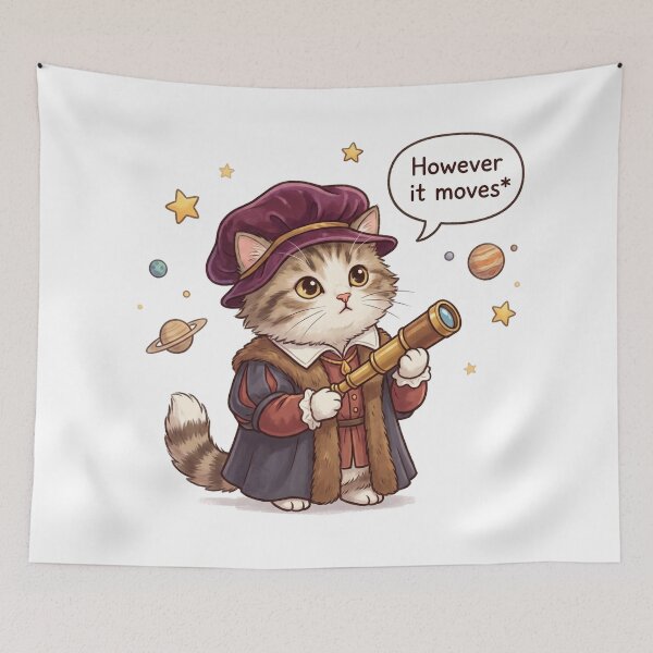 Item preview, Renaissance astronomer kitten with telescope and stars - kawaii art designed and sold by TheCoolCatsMx.