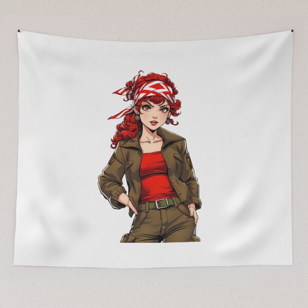 Item preview, Confident red-haired woman wearing explorer outfit with bold determined expression designed and sold by XuxuKemaik.