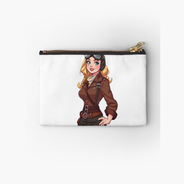 Item preview, Smiling aviator girl wearing goggles and leather jacket confidently posing designed and sold by XuxuKemaik.