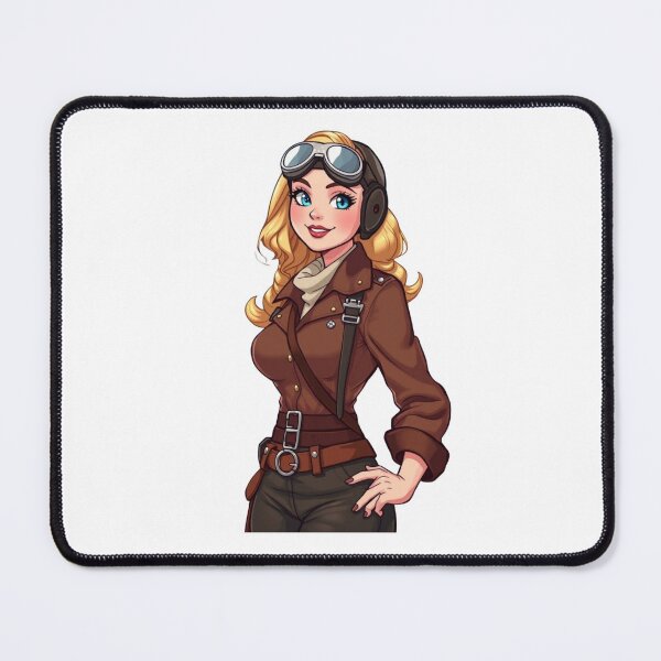 Item preview, Smiling aviator girl wearing goggles and leather jacket confidently posing designed and sold by XuxuKemaik.