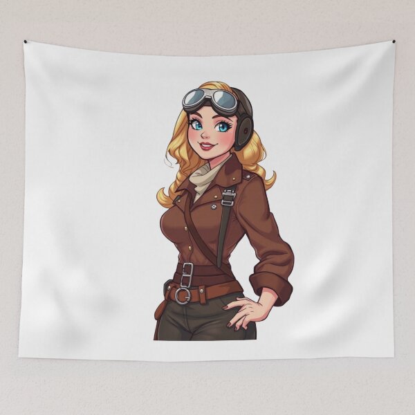 Item preview, Smiling aviator girl wearing goggles and leather jacket confidently posing designed and sold by XuxuKemaik.