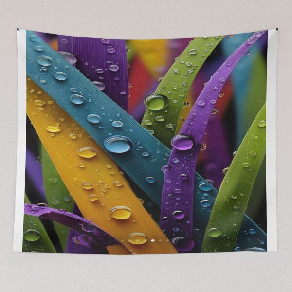 Item preview, The Magic of Prismatic Drops: Dew Drops on Rainbow Grass - Surreal Multicolor Macro Photography designed and sold by RAYBIL.