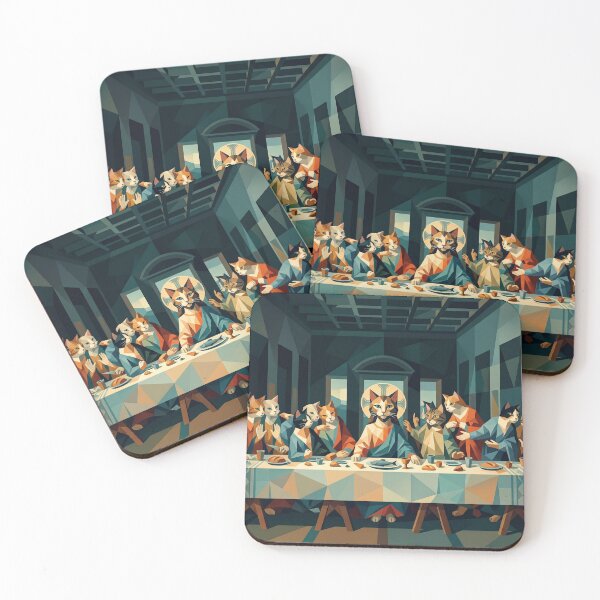 Item preview, Sacred feline banquet, classic art dinner, geometric style, low poly designed and sold by TheCoolCatsMx.
