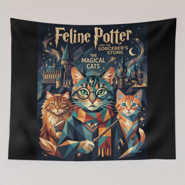 Item preview, Magical wizard cat with glasses and wand, geometric fantasy art designed and sold by TheCoolCatsMx.