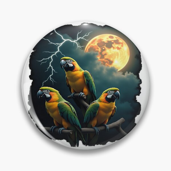Item preview, Stormy Parrots | Dramatic Moonlight Parrot Art designed and sold by WonderWaresGifts.