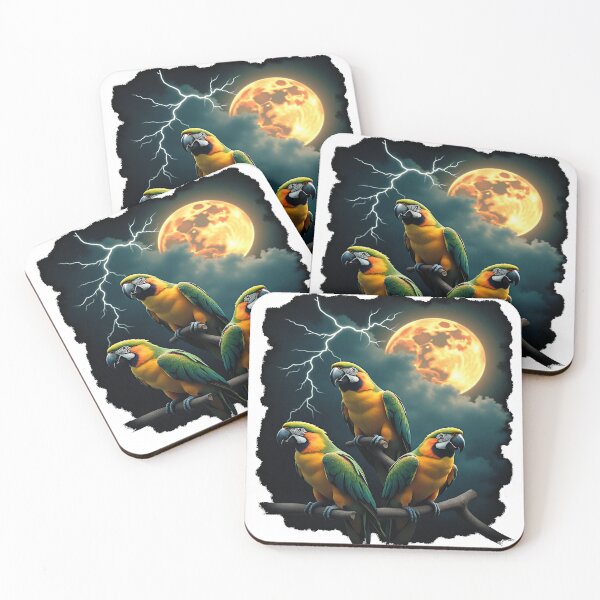 Item preview, Stormy Parrots | Dramatic Moonlight Parrot Art designed and sold by WonderWaresGifts.